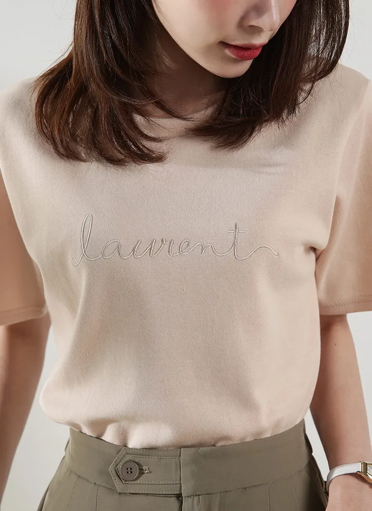 テンセル混刺繍半袖Tシャツ | 詳細画像1