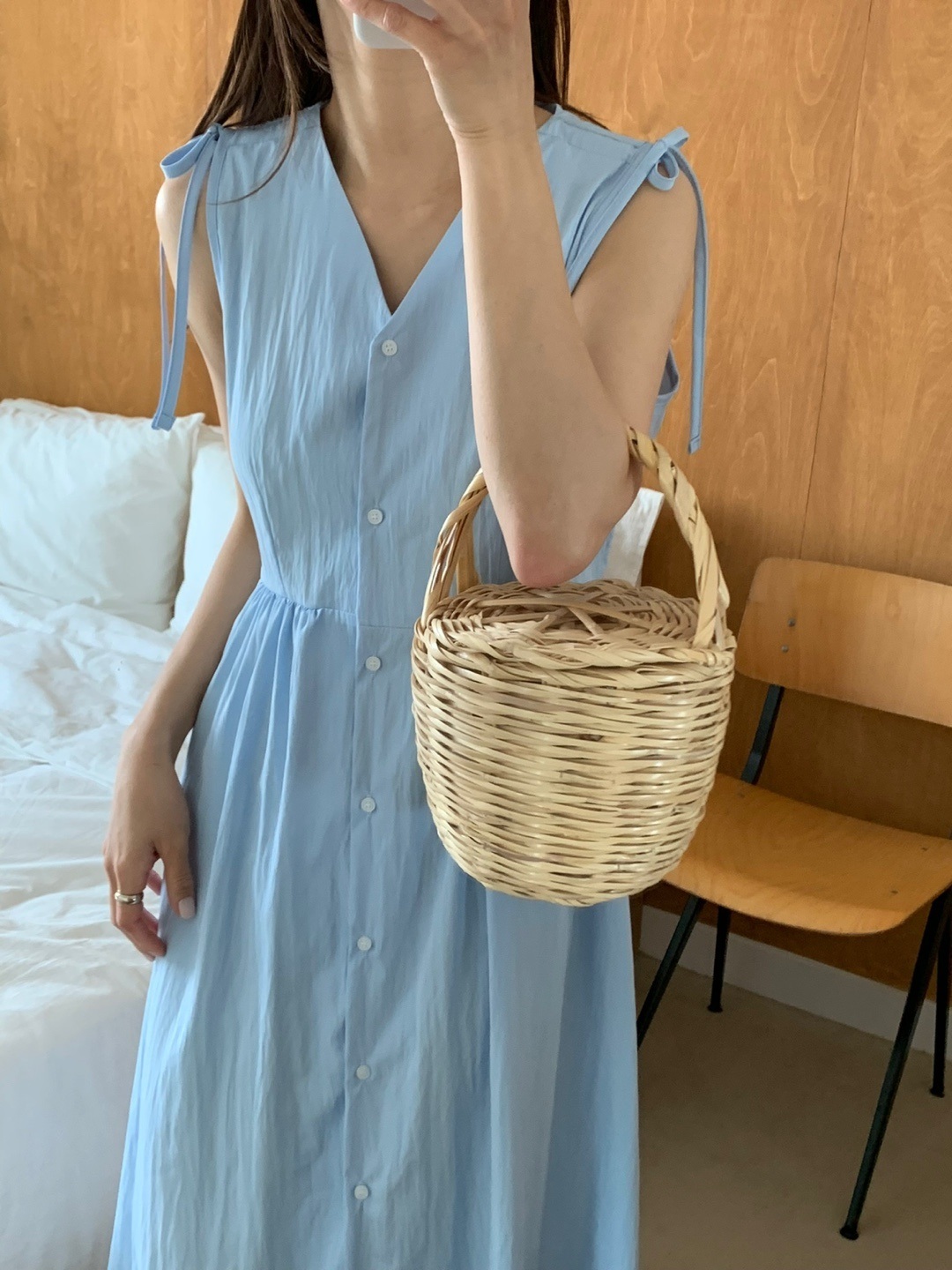 ショルダーリボンVネックノースリロングワンピース | 詳細画像2