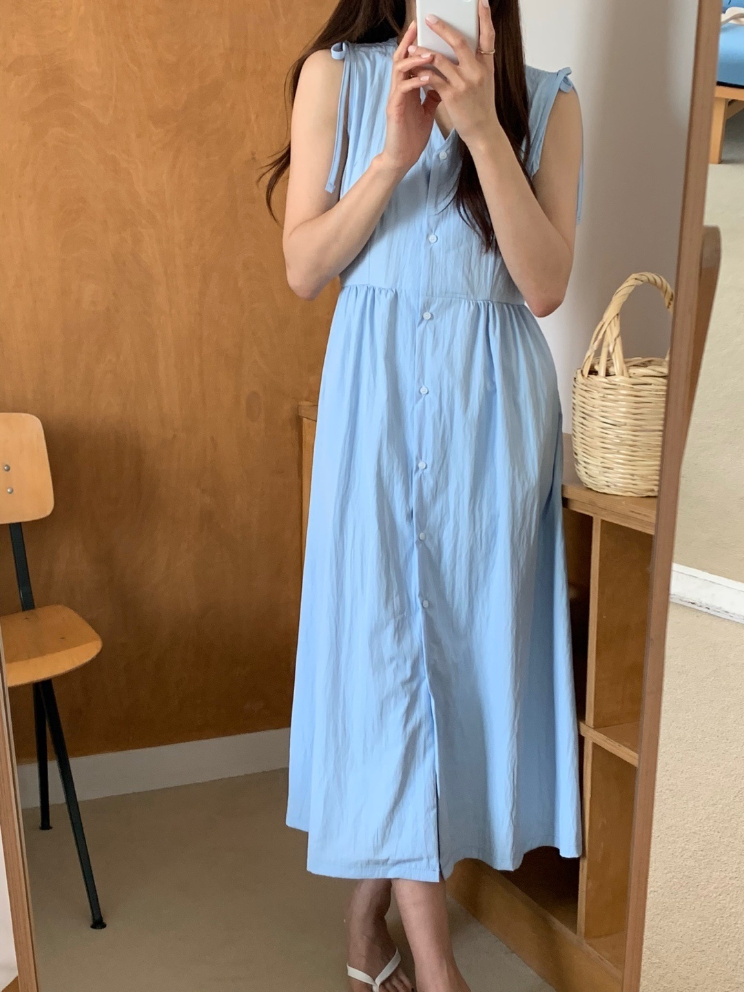 ショルダーリボンVネックノースリロングワンピース | 詳細画像3