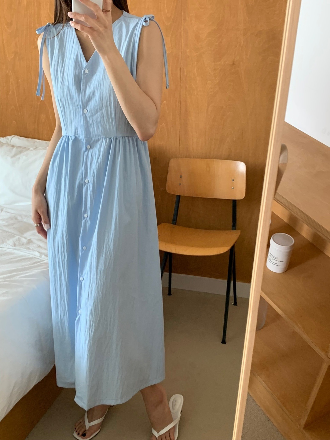 ショルダーリボンVネックノースリロングワンピース | 詳細画像6