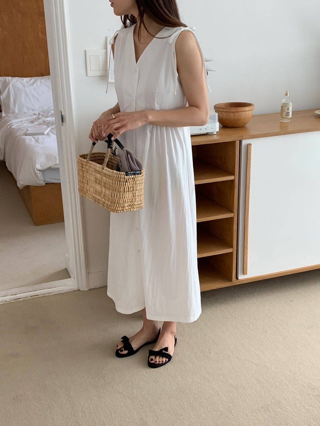 ショルダーリボンVネックノースリロングワンピース | 詳細画像8