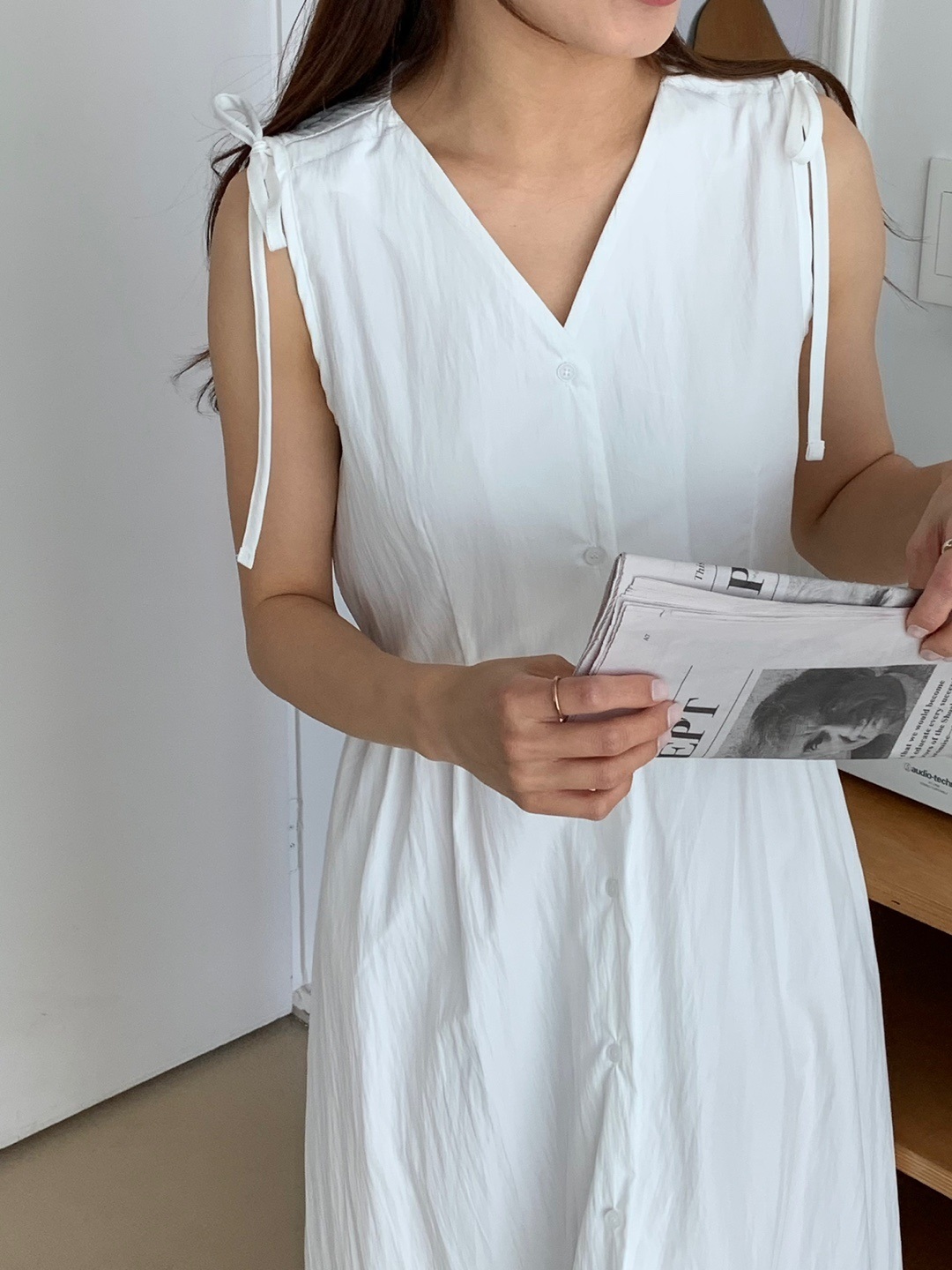 ショルダーリボンVネックノースリロングワンピース | 詳細画像9