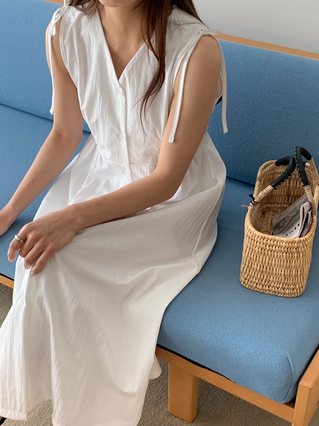 ショルダーリボンVネックノースリロングワンピース | 詳細画像12