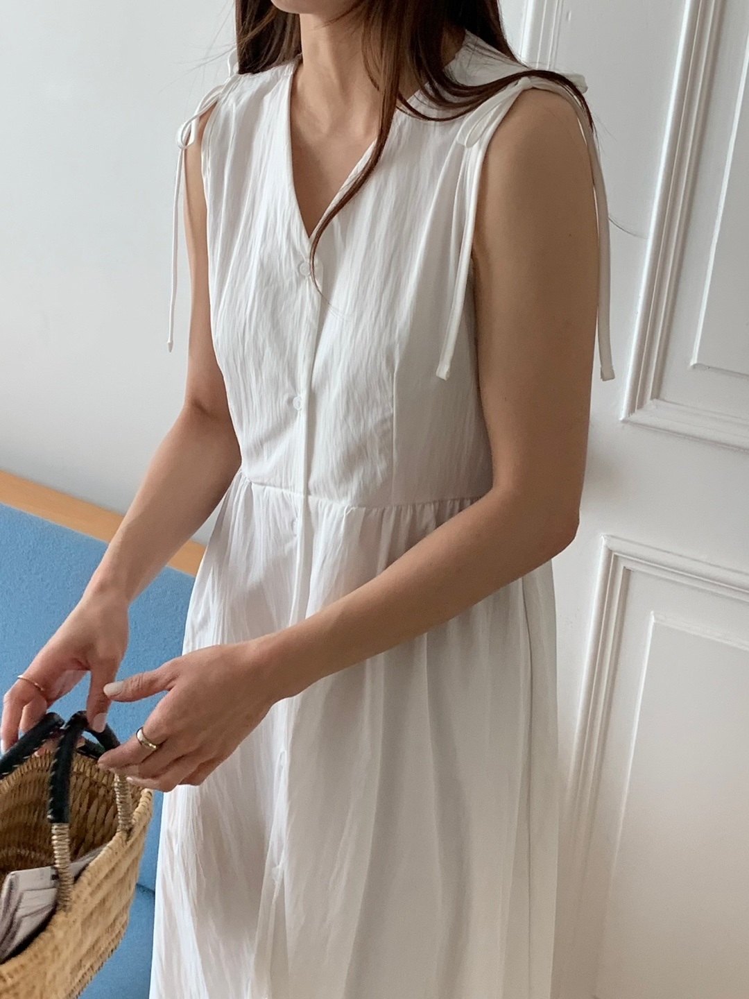 ショルダーリボンVネックノースリロングワンピース | 詳細画像14