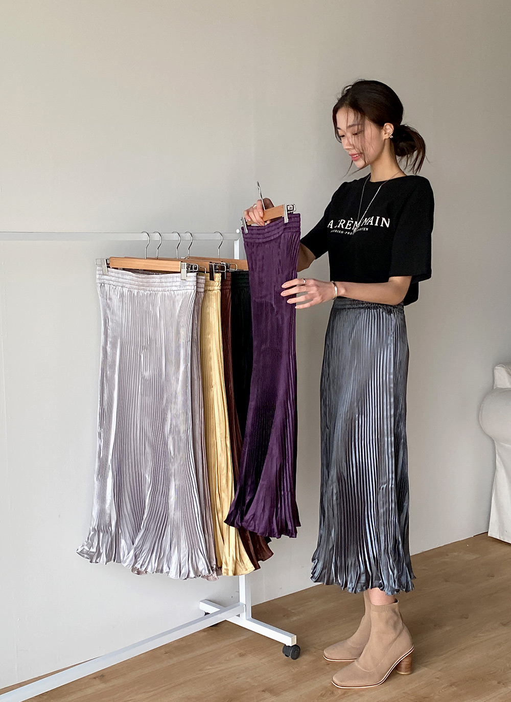 サテンプリーツイージースカート | 詳細画像8
