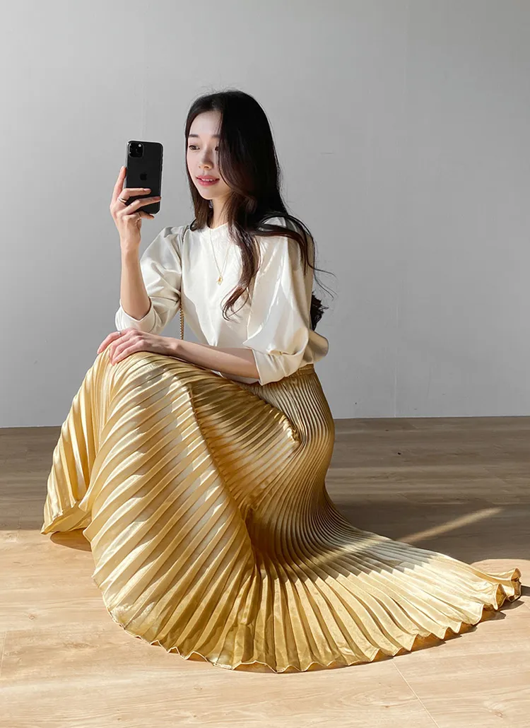 サテンプリーツイージースカート | 詳細画像1