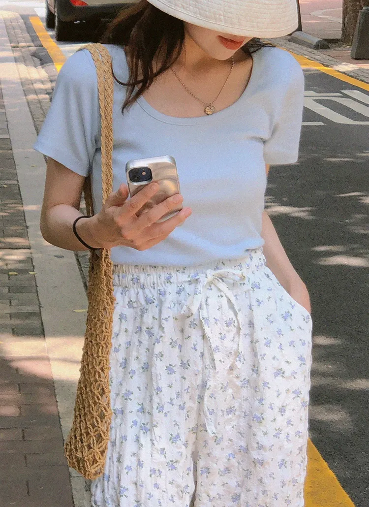 スクエアネックリブ半袖Tシャツ | naturalmind | 詳細画像1
