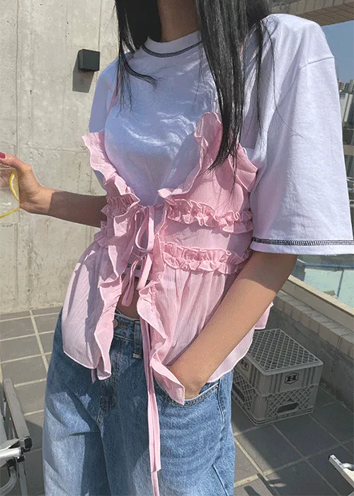 シフォンフリルドローコードスリムビスチェ | SSENUNNI | 詳細画像1