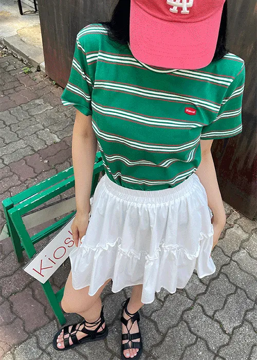 コットン半袖ラウンドネックパッチボーダーTシャツ | SSENUNNI | 詳細画像1