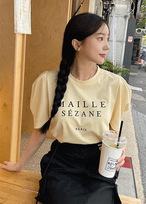 半袖パフスリーブラウンドネックロゴTシャツ | SSENUNNI | 詳細画像1