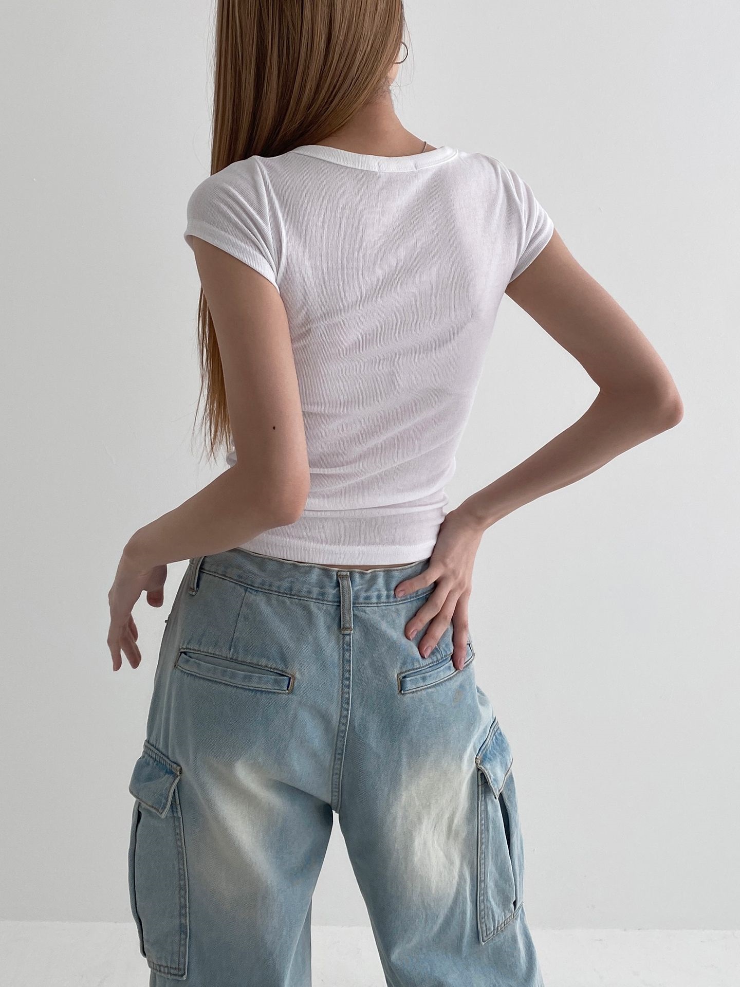 ワイドUネックキャップスリーブTシャツ | 詳細画像3