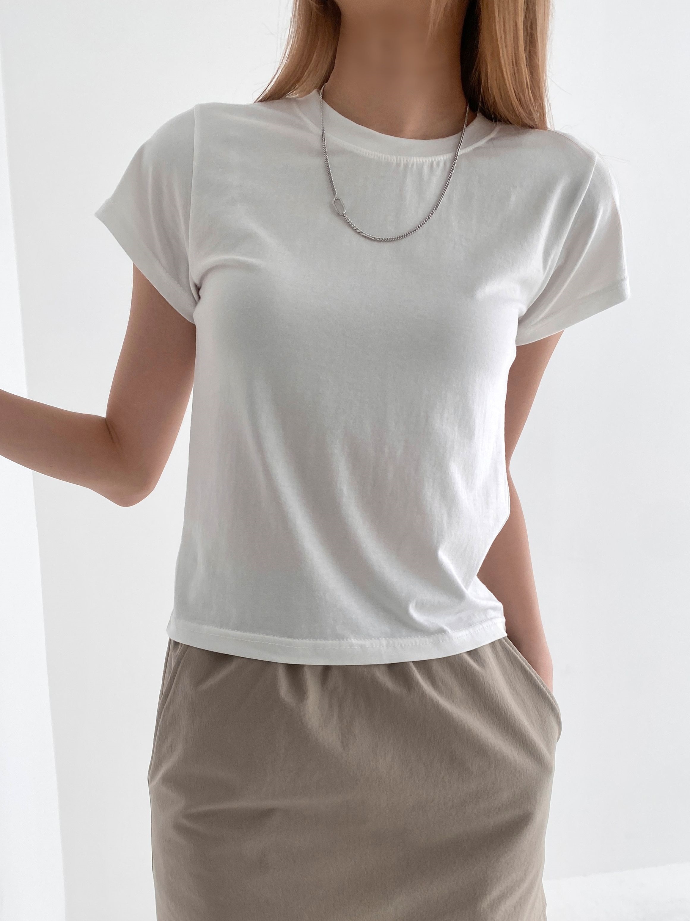 モダール混クロップドラウンドネック半袖Tシャツ | 詳細画像9