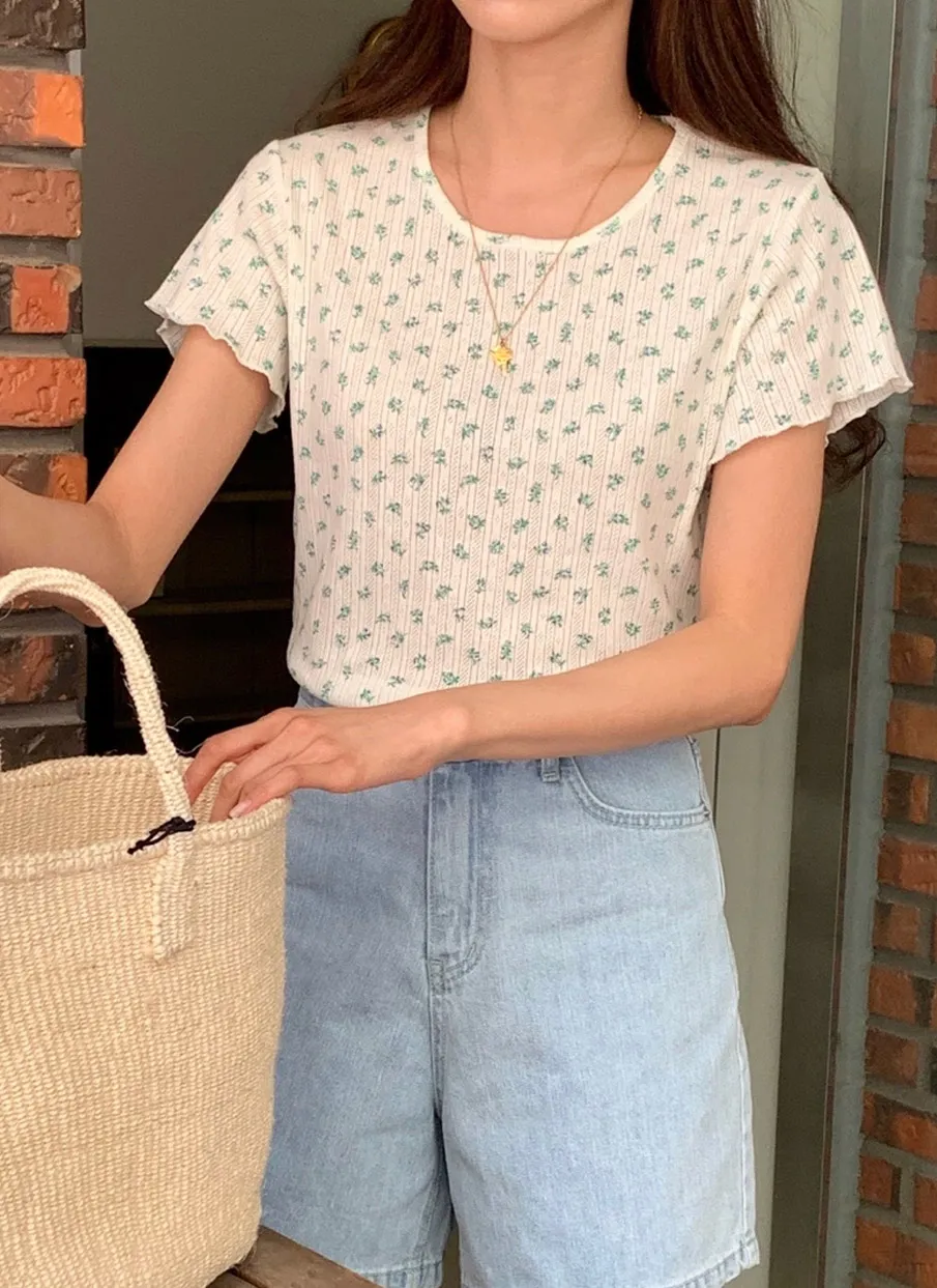 花柄パンチングメロウ半袖Tシャツ | 詳細画像1
