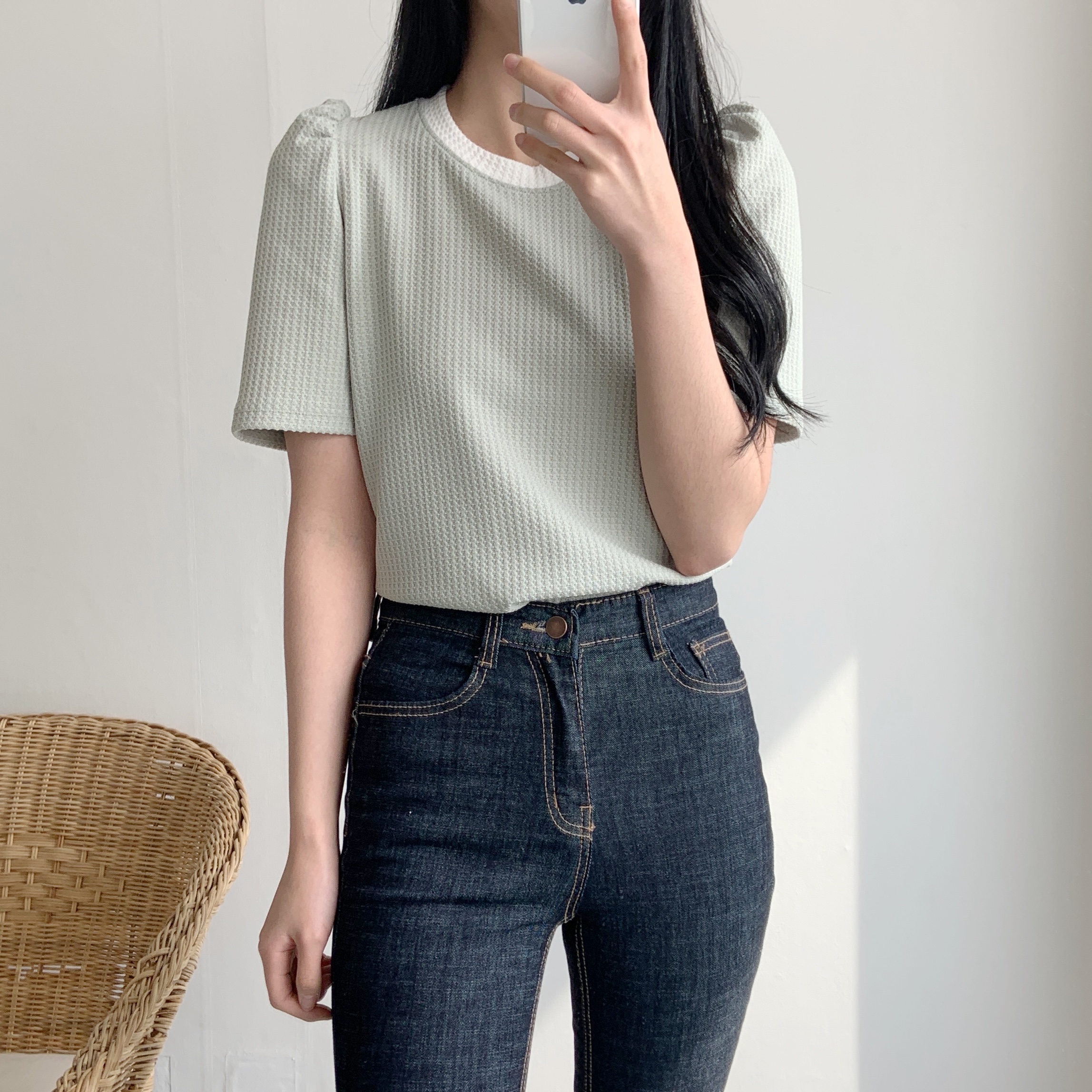 配色ワッフルパフ半袖Tシャツ | 詳細画像6