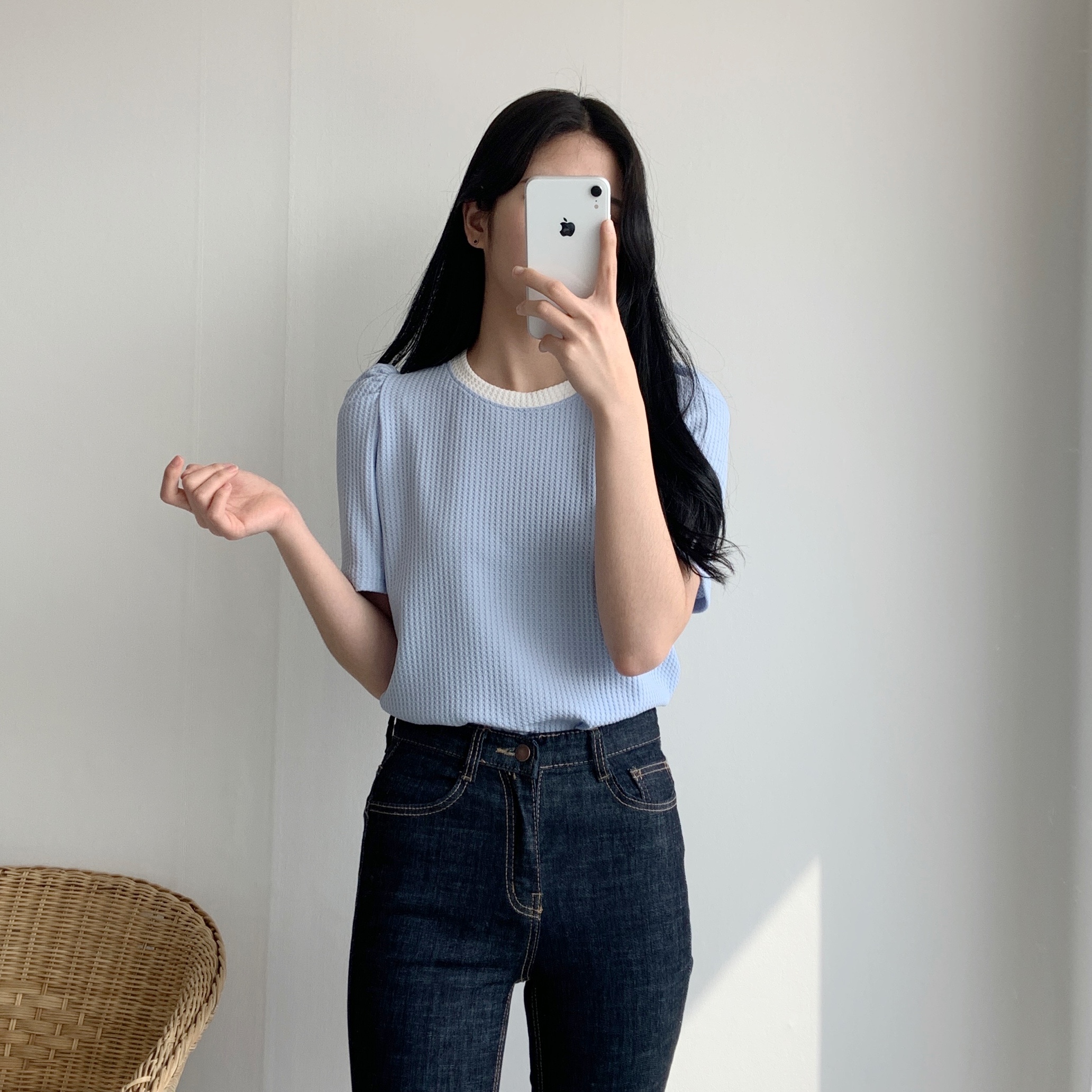 配色ワッフルパフ半袖Tシャツ | 詳細画像10