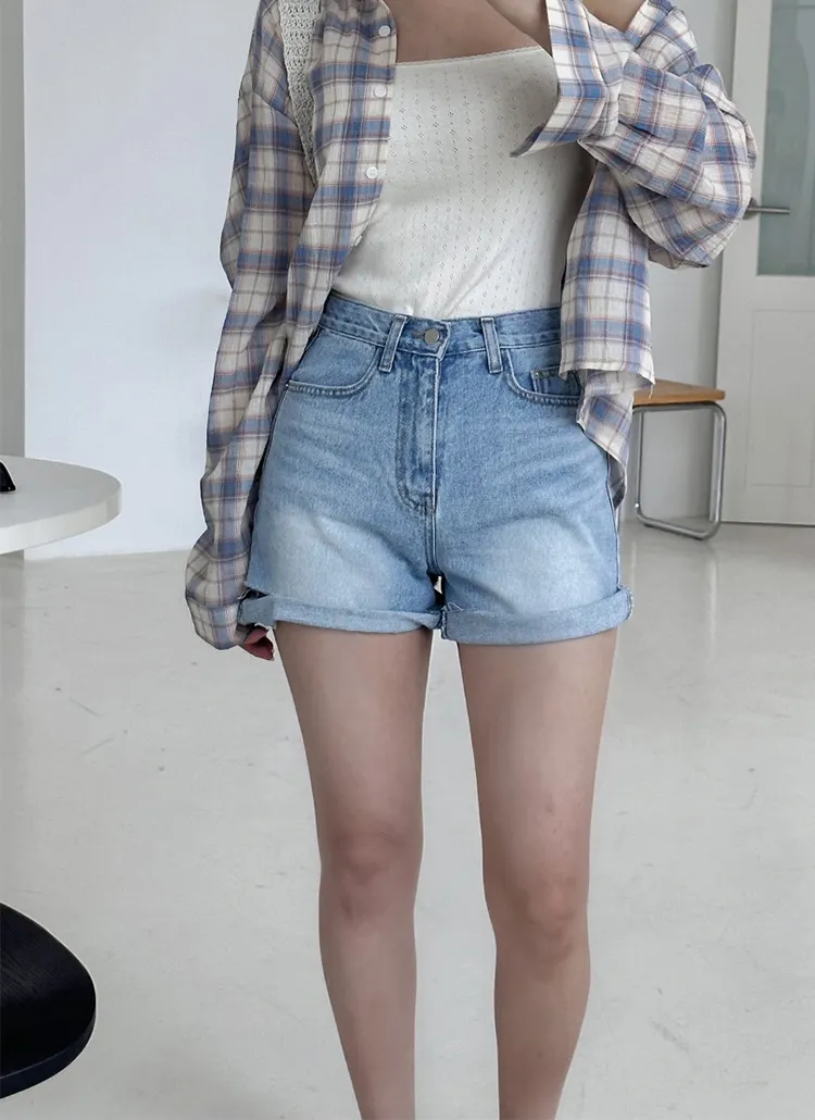 サイドカットウォッシュショートデニムパンツ | yefit | 詳細画像1