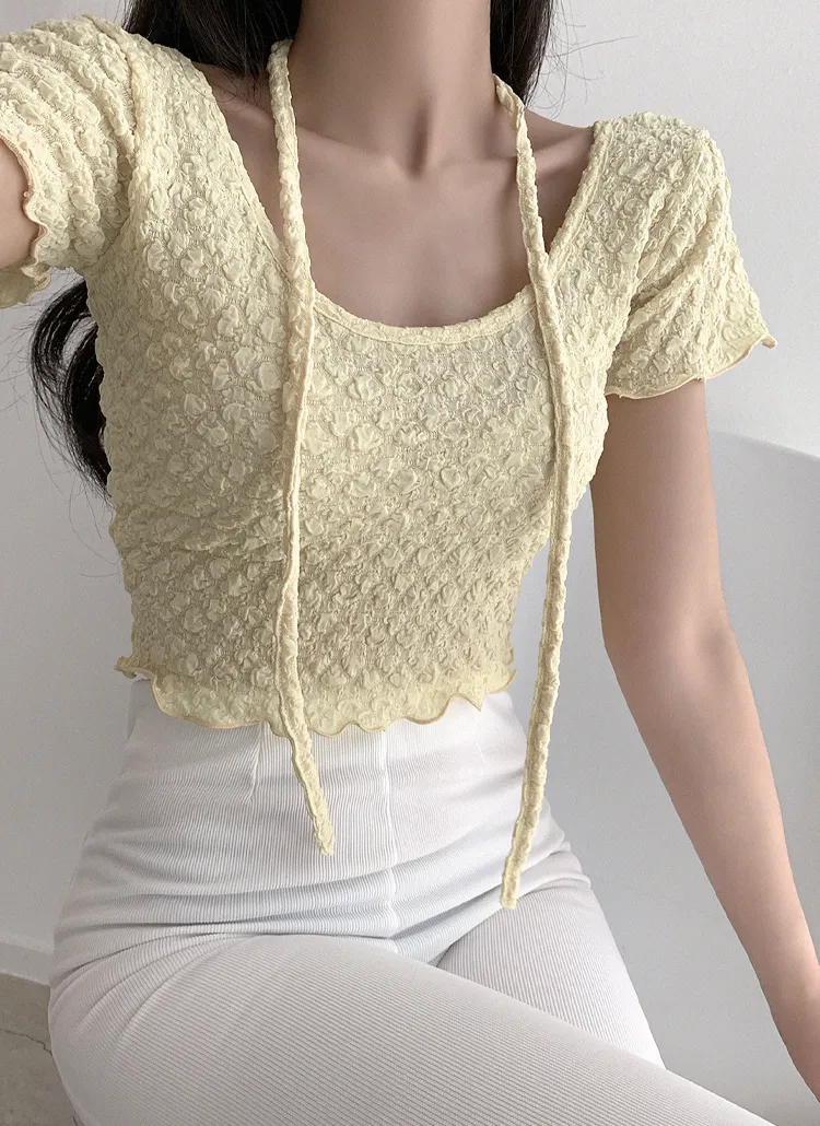 ストラップUネックエンボス半袖Tシャツ | JESSIYA | 詳細画像1