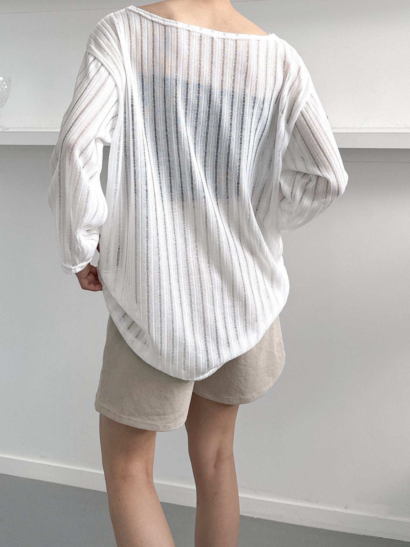 2WAYネックストライプシアールーズTシャツ | 詳細画像6