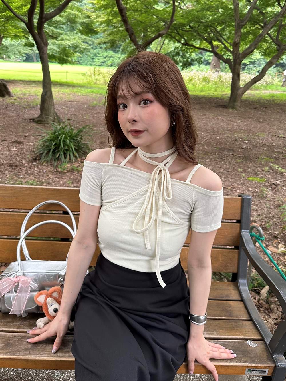 シャーリングホルターオフショル半袖Tシャツ | 詳細画像2