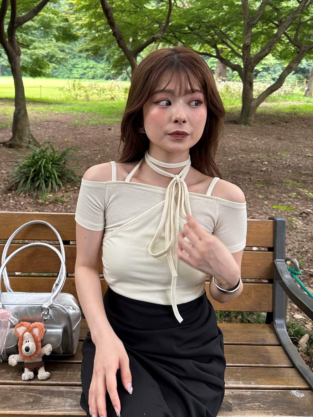 シャーリングホルターオフショル半袖Tシャツ | 詳細画像3
