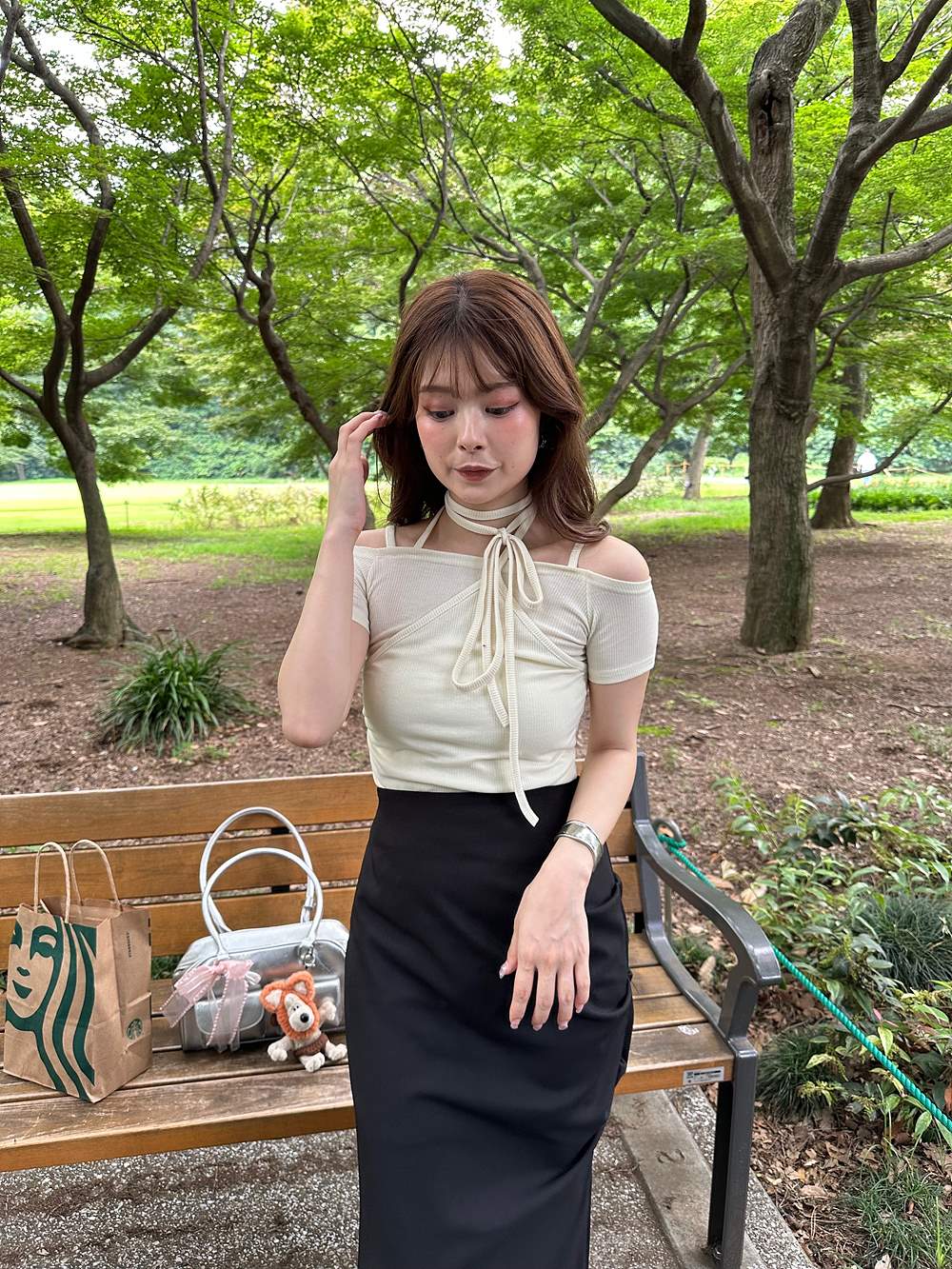 シャーリングホルターオフショル半袖Tシャツ | 詳細画像4