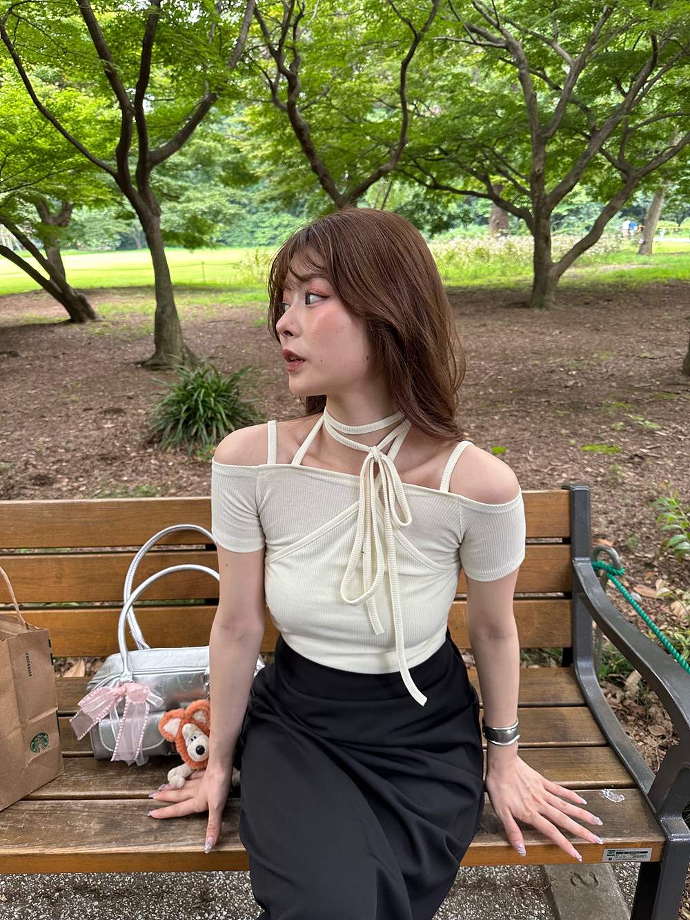 シャーリングホルターオフショル半袖Tシャツ | 詳細画像13