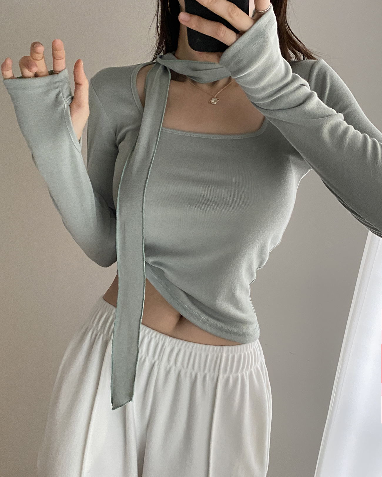 スカーフ付サムホールスクエアネックTシャツ | 詳細画像9