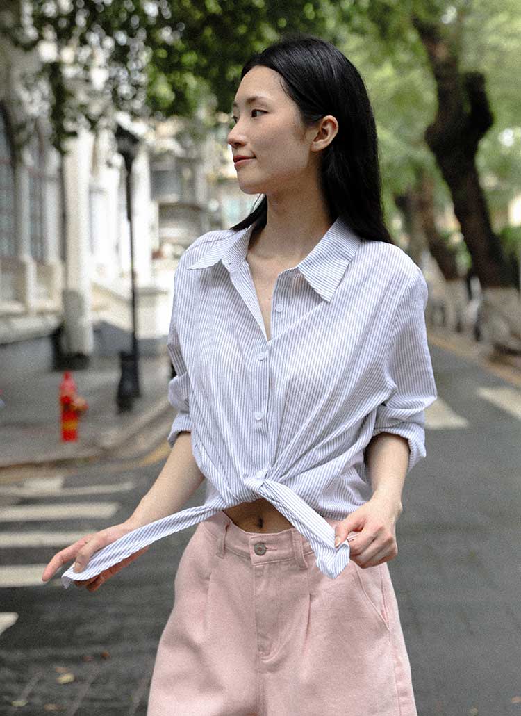 前結びストライプシャツ | レディースファッション通販 - DHOLIC