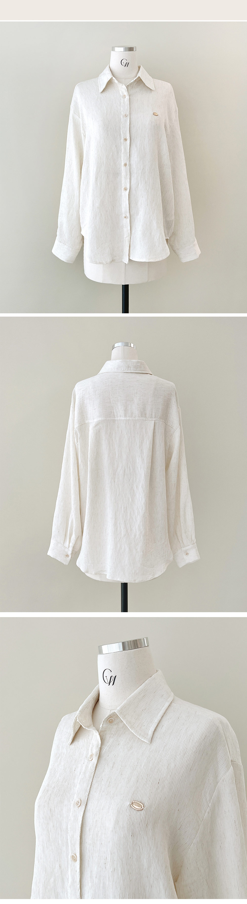 リネン混ゴールドプレートリンクルサマーシャツ | 詳細画像13