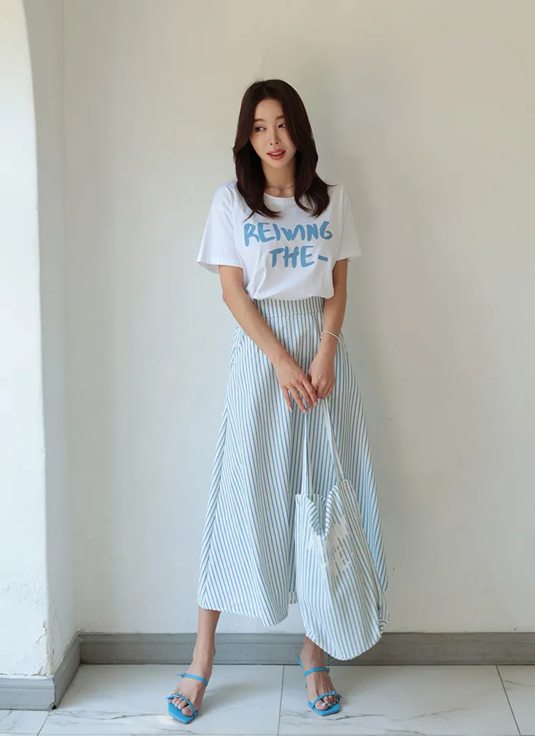 バッグ付REIWING半袖Tシャツ&ストライプスカートSET | chicfox | 詳細画像1