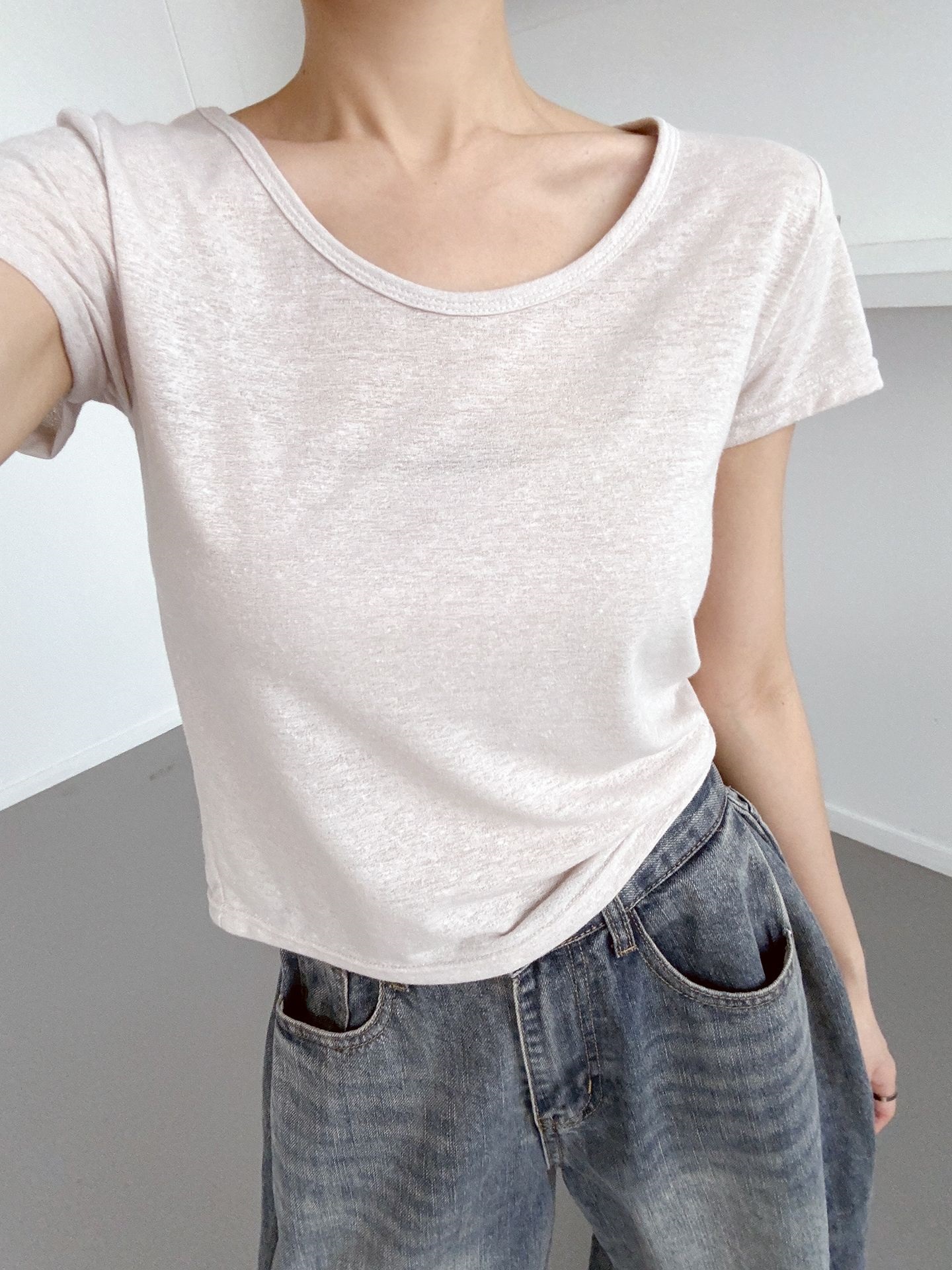 リネン混Uネック半袖Tシャツ | 詳細画像8