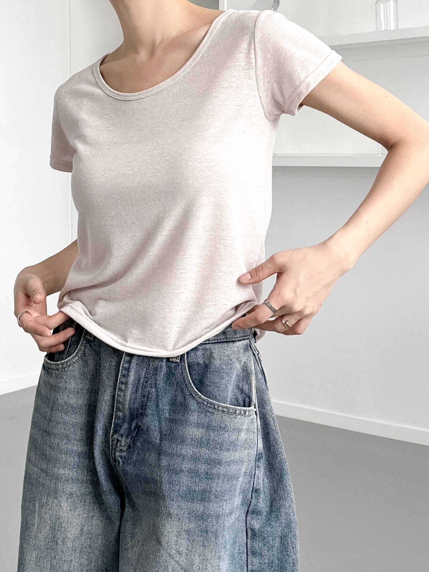 リネン混Uネック半袖Tシャツ | 詳細画像11