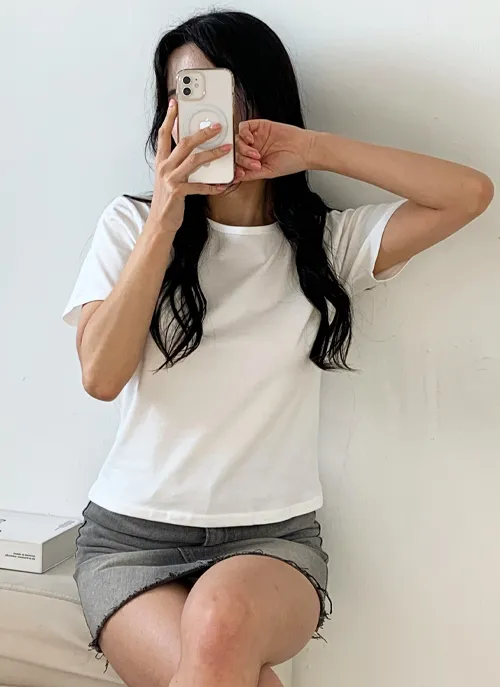 モダール混ラウンドネック半袖Tシャツ | 詳細画像1
