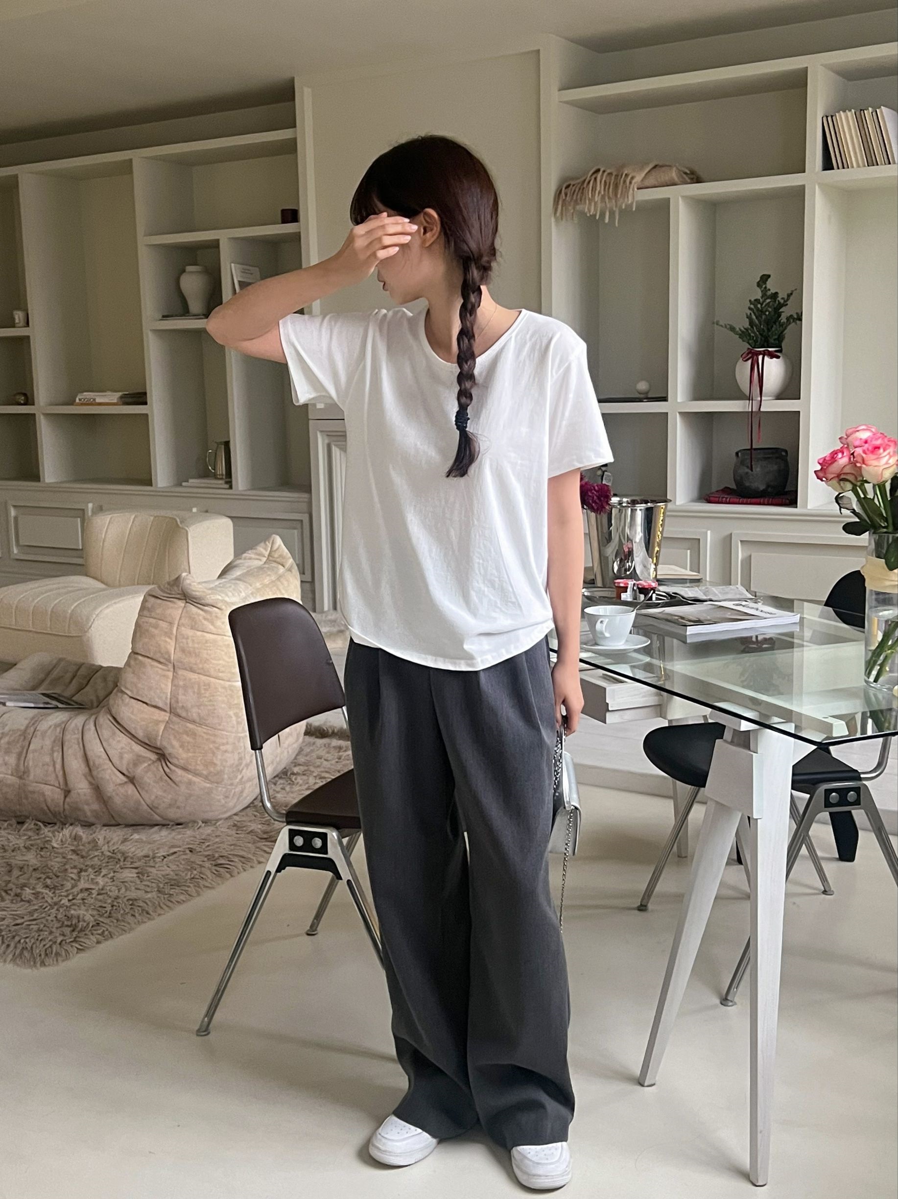 ラウンドネックルーズコットン半袖Tシャツ | 詳細画像20