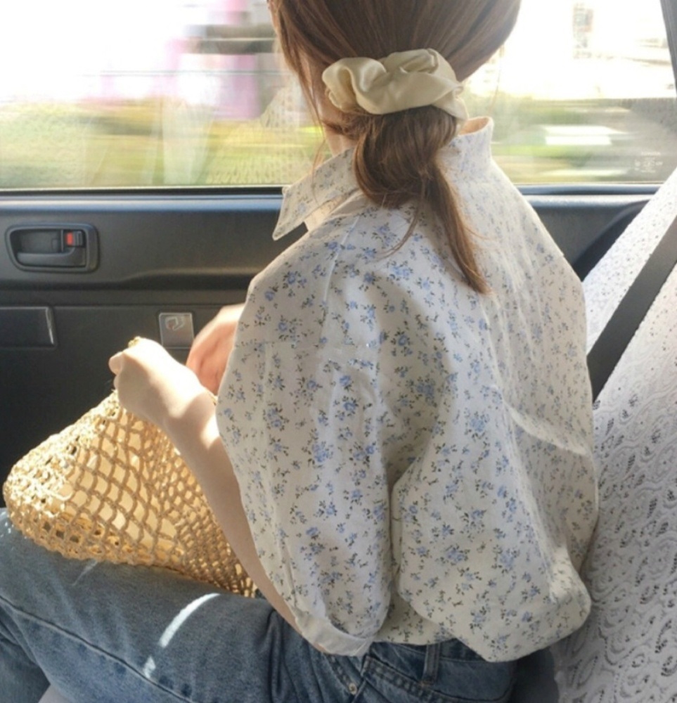 小花柄カラーネックパフ半袖ブラウス | 詳細画像4