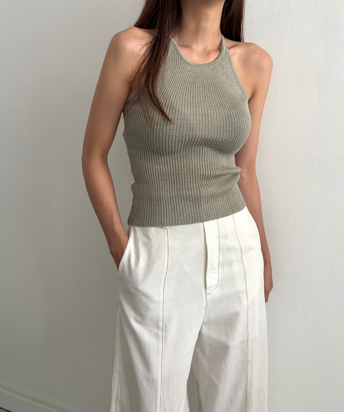 リネン混ホルターネックリブニットキャミソール | 詳細画像4