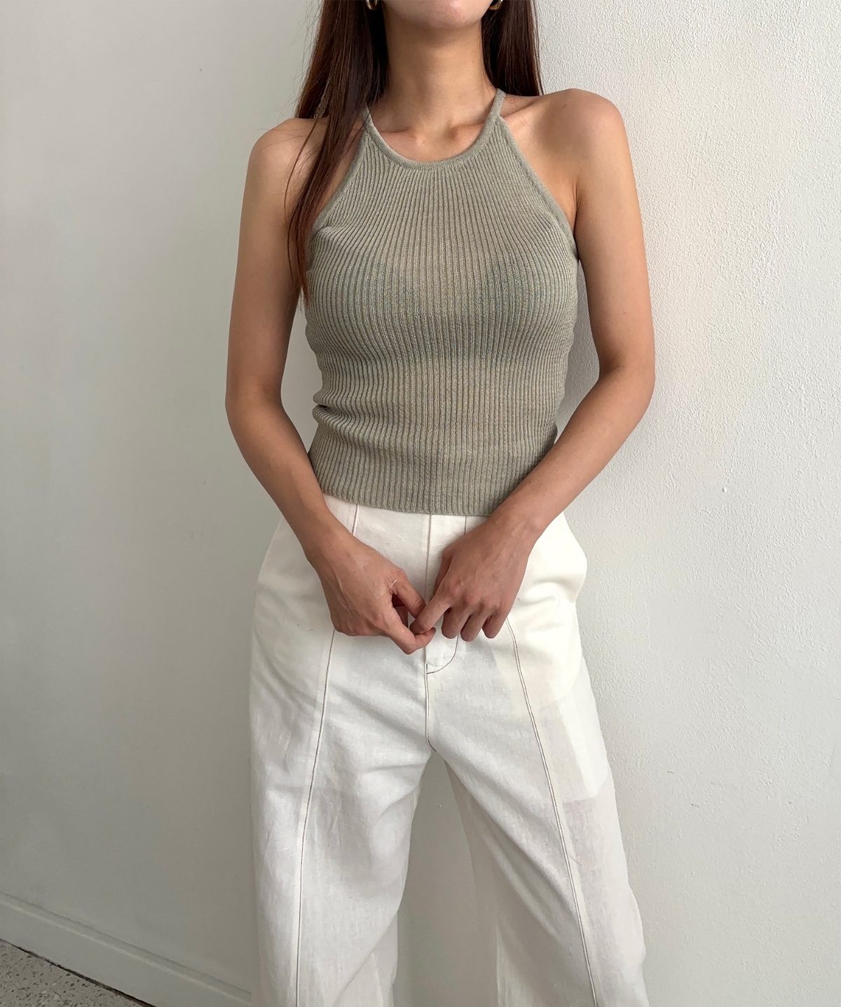 リネン混ホルターネックリブニットキャミソール | 詳細画像5