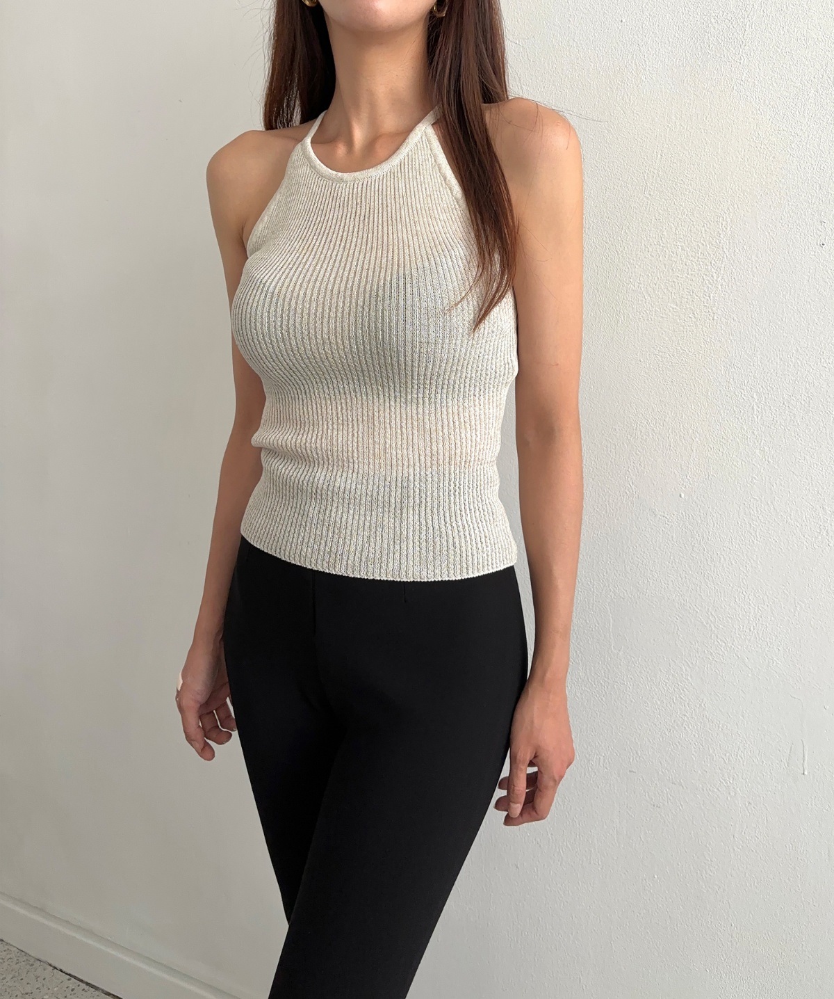 リネン混ホルターネックリブニットキャミソール | 詳細画像10