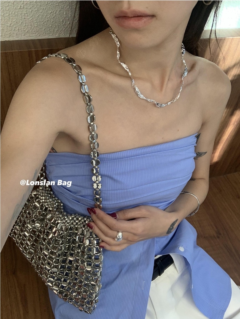 シルバーメタルトートバッグ | 詳細画像2