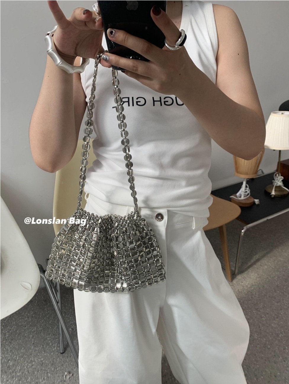 シルバーメタルトートバッグ | 詳細画像8