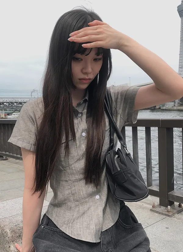 リンクルフラップポケットグレー半袖シャツ | anyonemore | 詳細画像1