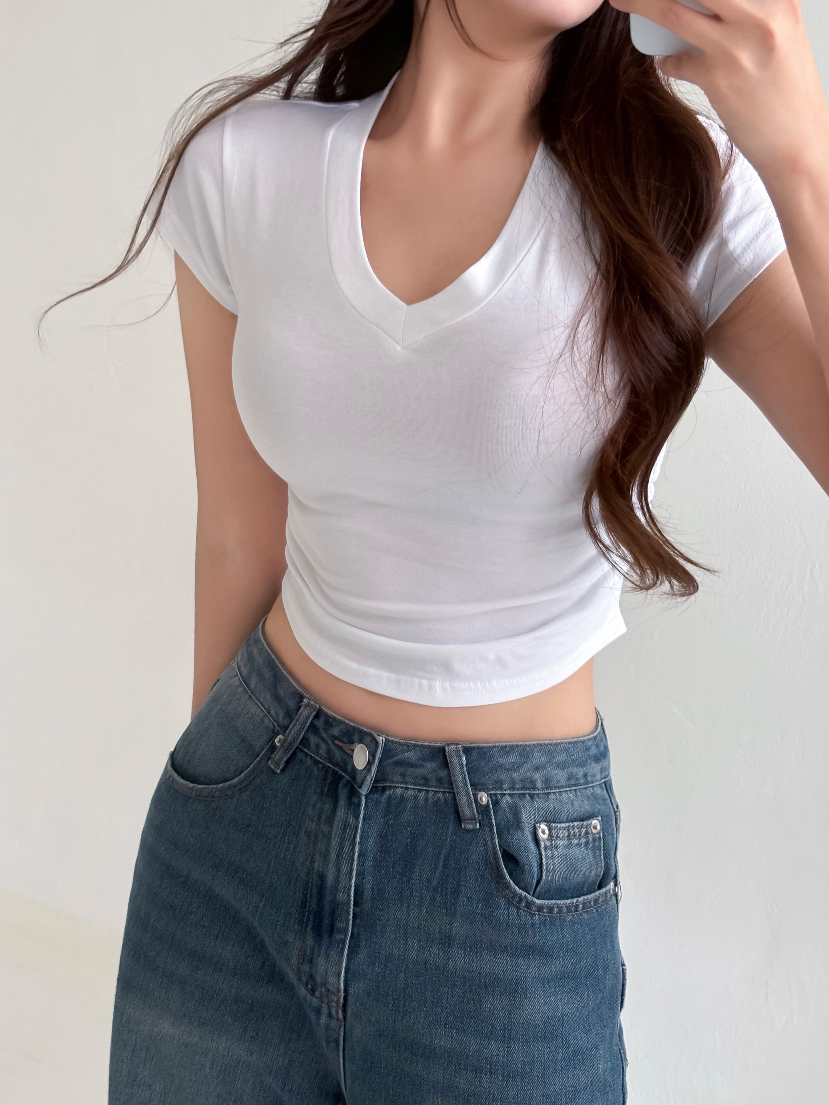 VネックショートスリーブスリムTシャツ | 詳細画像10