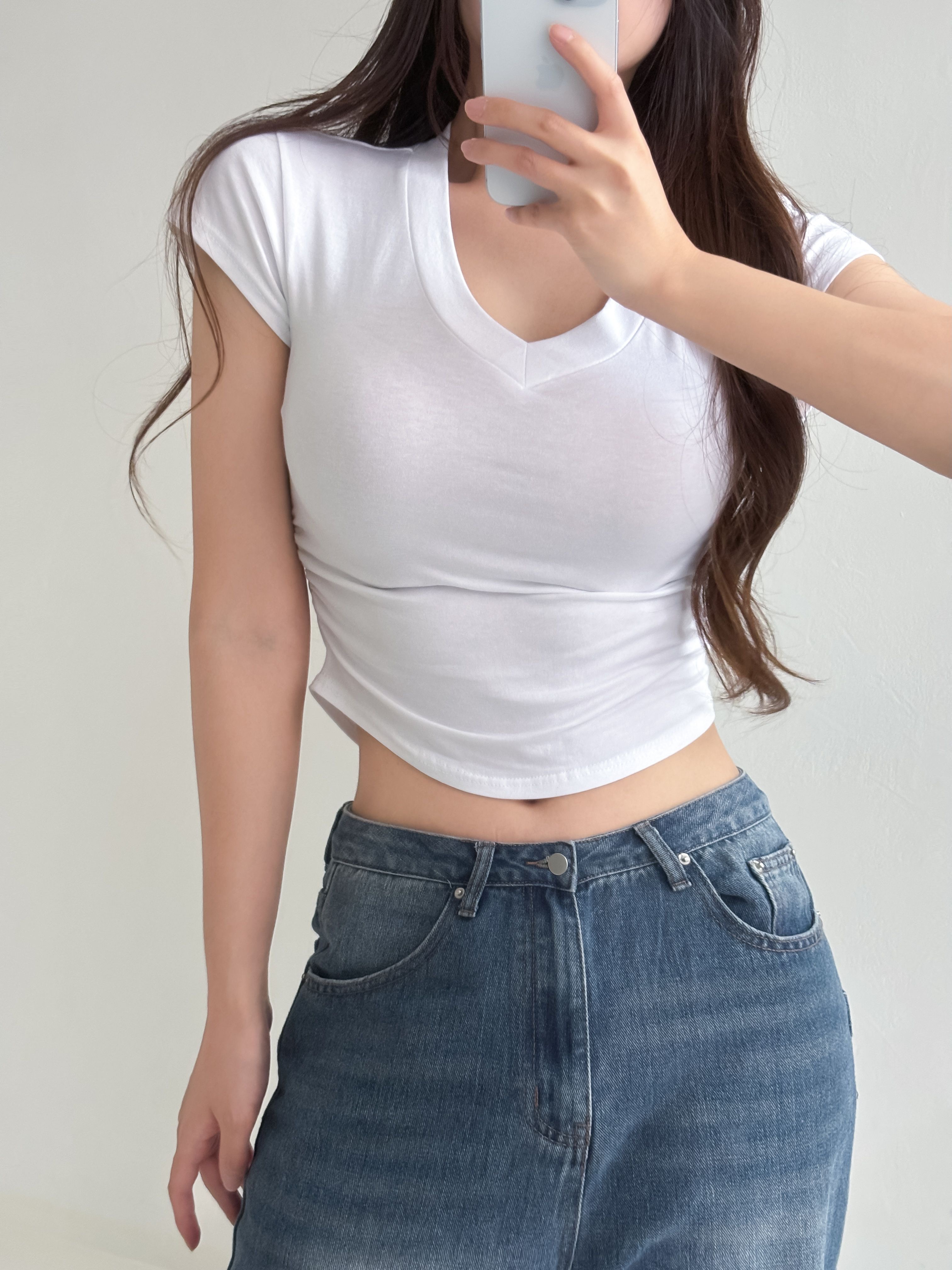 VネックショートスリーブスリムTシャツ | 詳細画像13