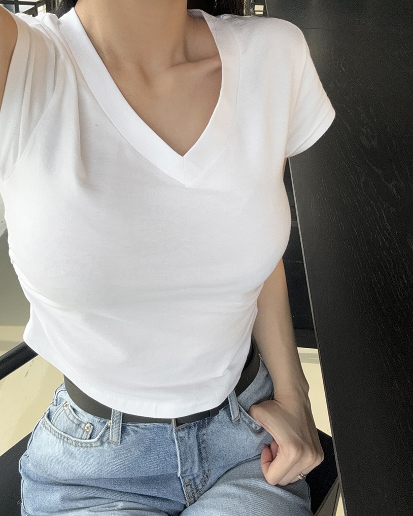 VネックショートスリーブスリムTシャツ | 詳細画像6