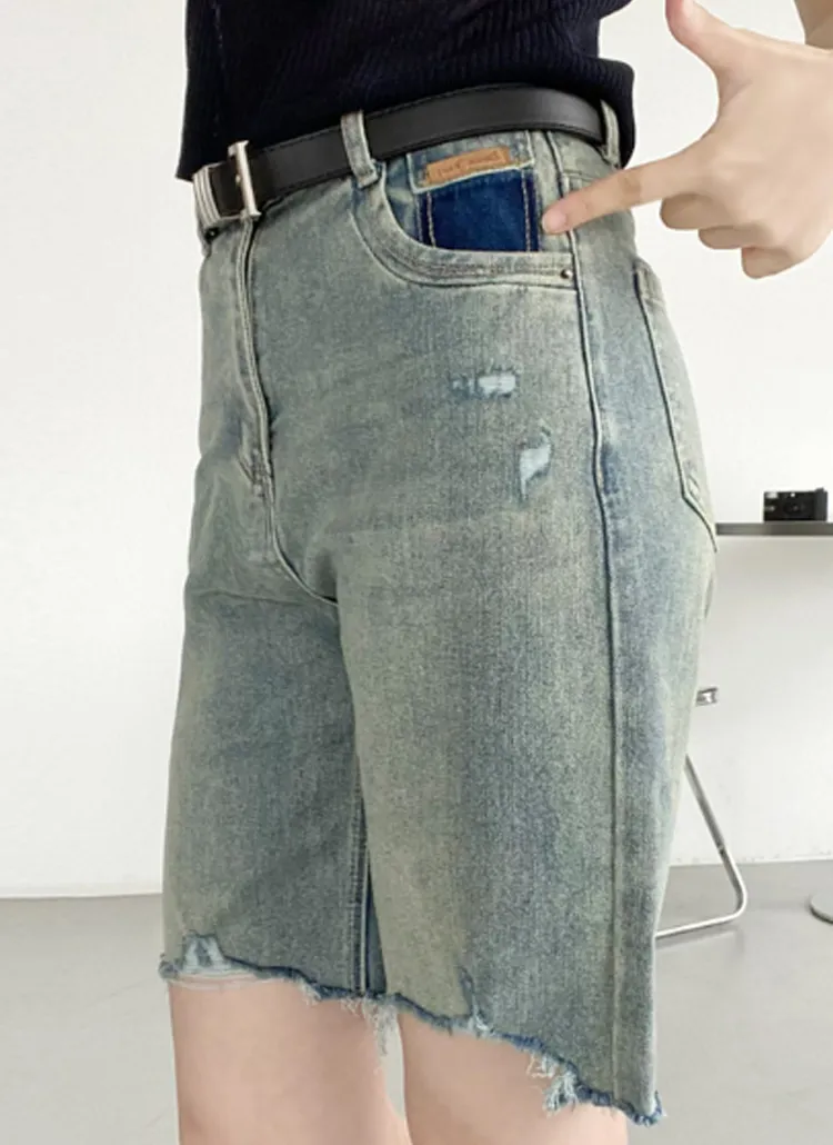 ダメージポイントハーフデニムパンツ | greyraise | 詳細画像1