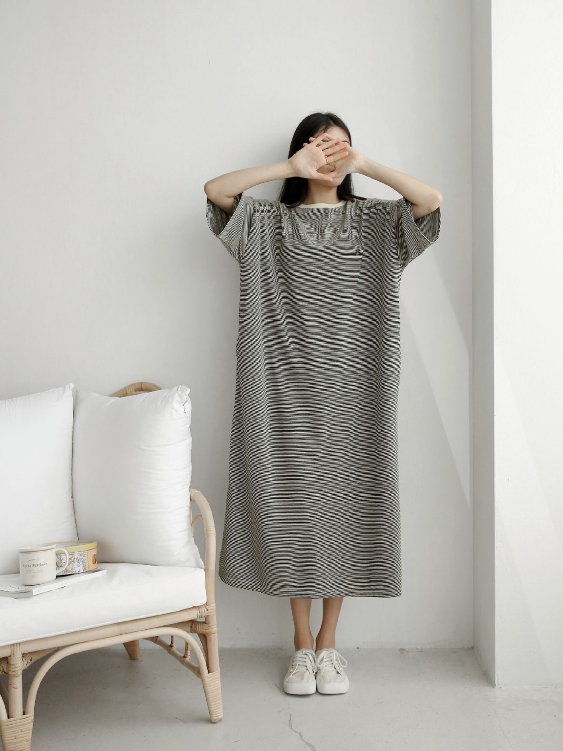 7分袖ボーダーTシャツルーズワンピース | 詳細画像5