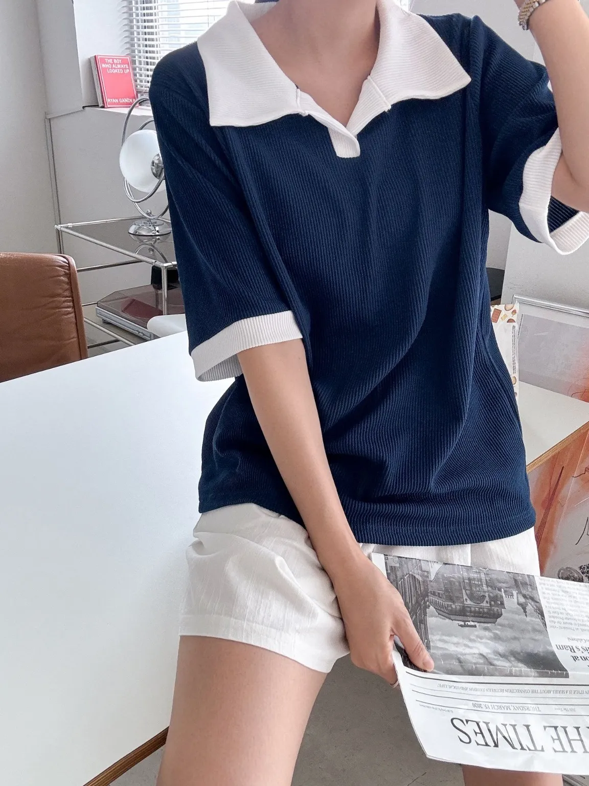 配色ヘムスキッパールーズ半袖Tシャツ | 詳細画像1