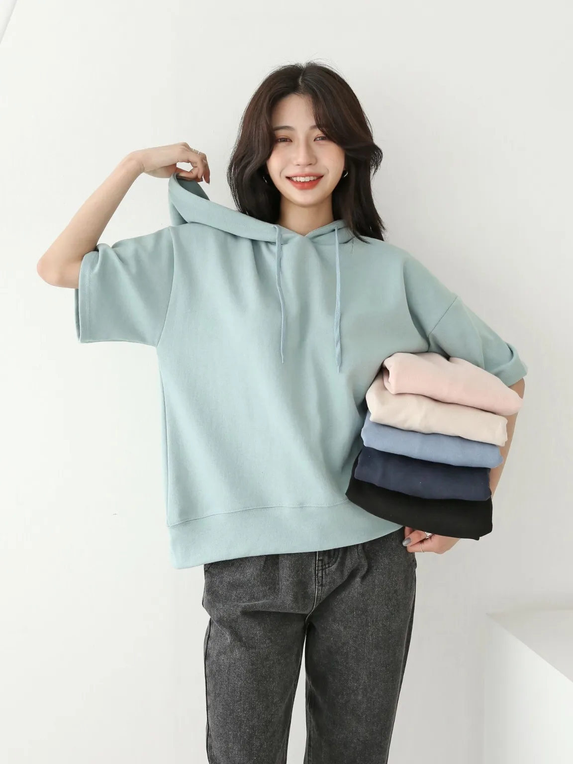 ルーズ半袖ドロストパーカー | 詳細画像1