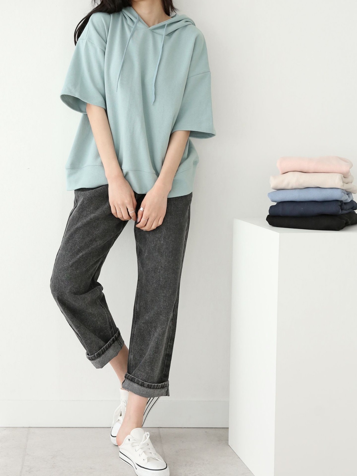 ルーズ半袖ドロストパーカー | 詳細画像12