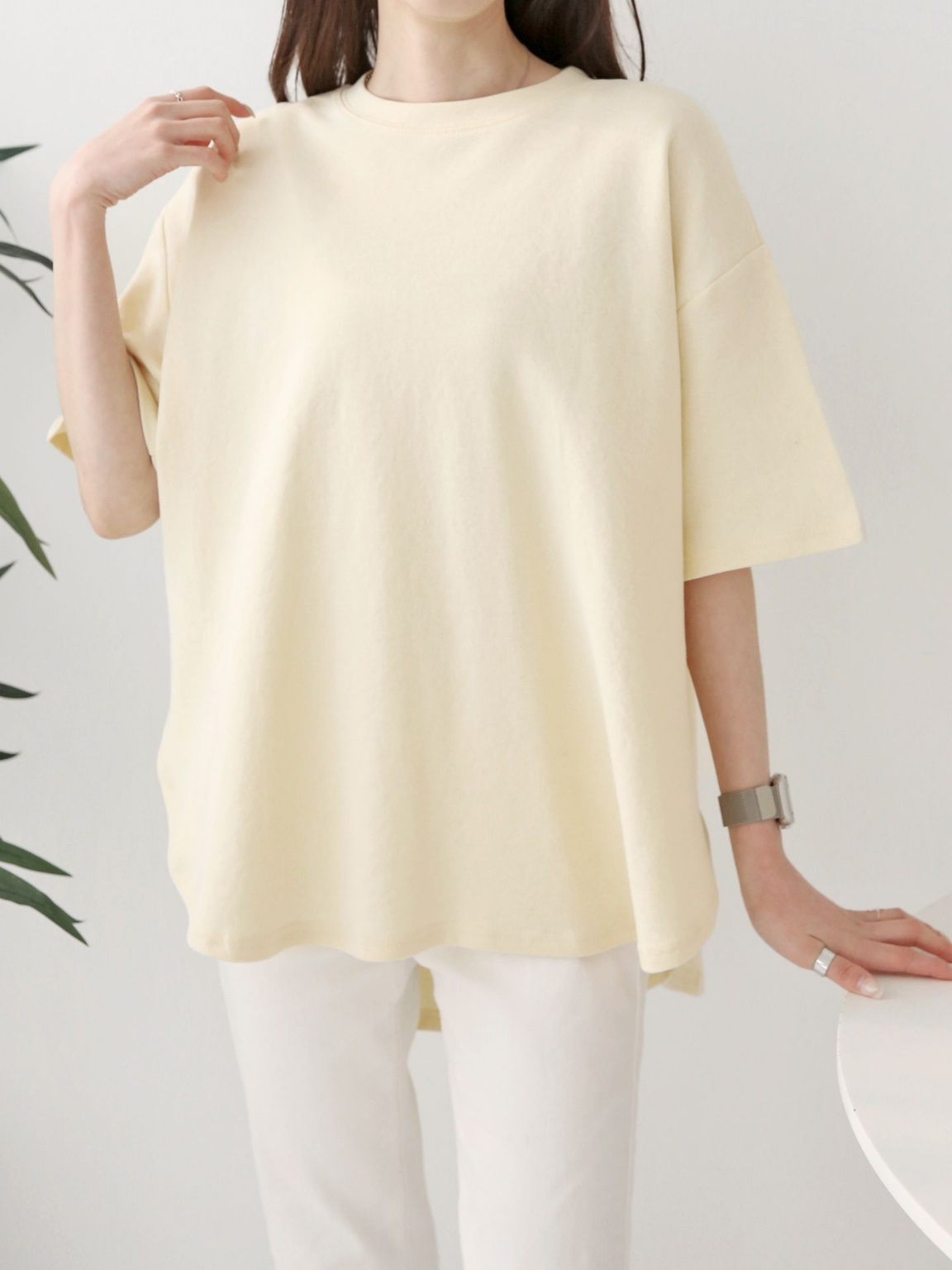 バックタックアンバランスラウンドヘム半袖Tシャツ | 詳細画像7